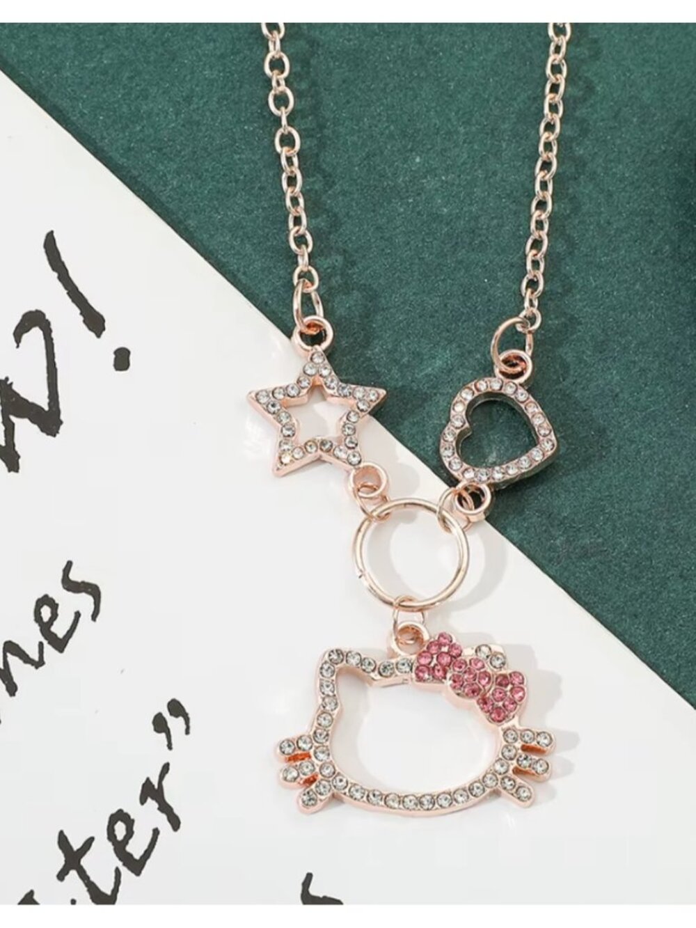 Hello Kitty Rhinestone Heart & Star Dangle Earrings Sparkle Cartoon Jewelry